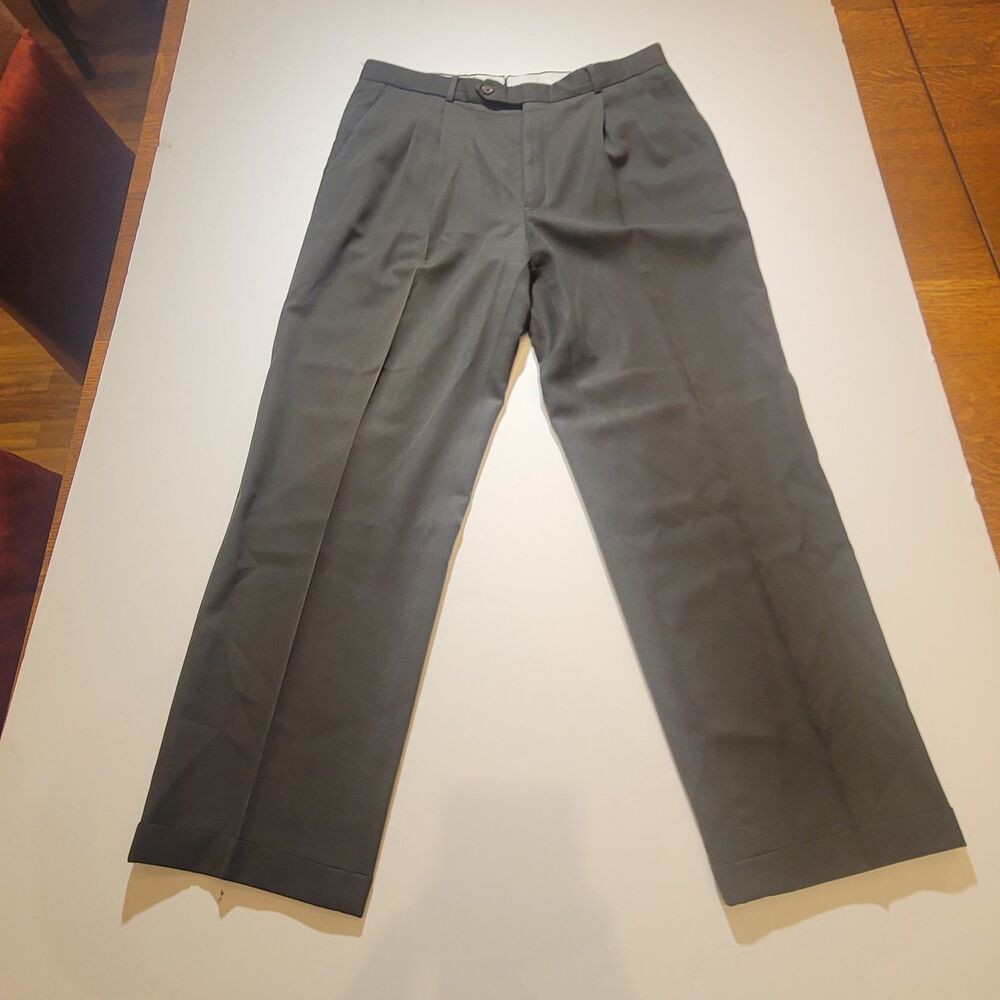 Vintage Givenchy Monsieur Pants Mens 36R Green Pleated Cuffed Dress Pants